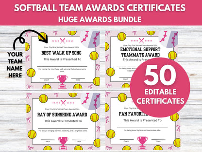 Editable Softball Awards Certificates Canva Template