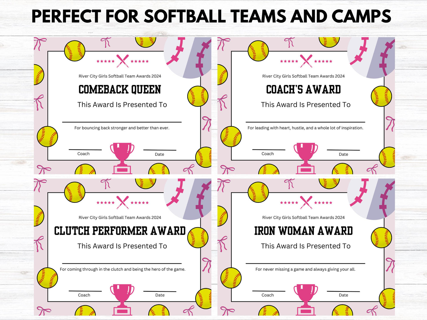 Editable Softball Awards Certificates Canva Template