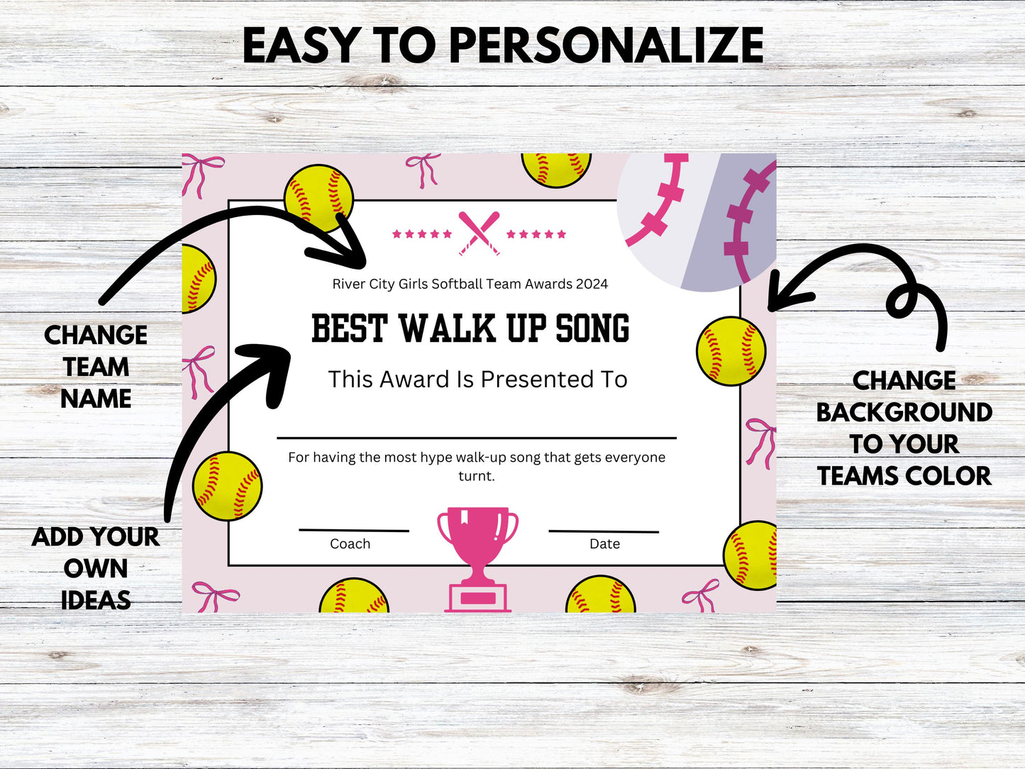 Editable Softball Awards Certificates Canva Template