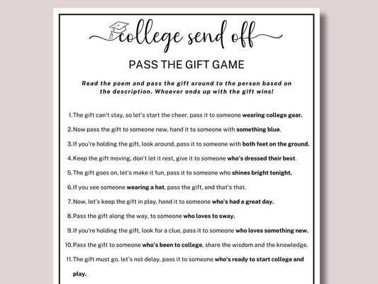 College Trunk Party Pass The Gift Game Printable