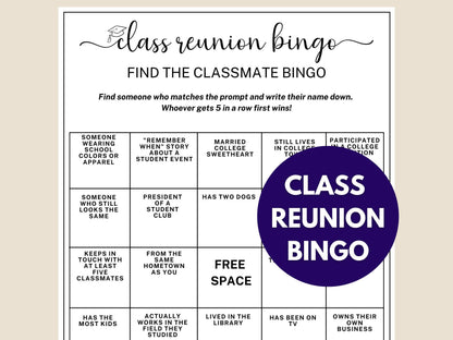 College Class Reunion Bingo Game Printable