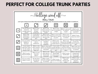 College Trunk Party Dicebreaker Game Printable