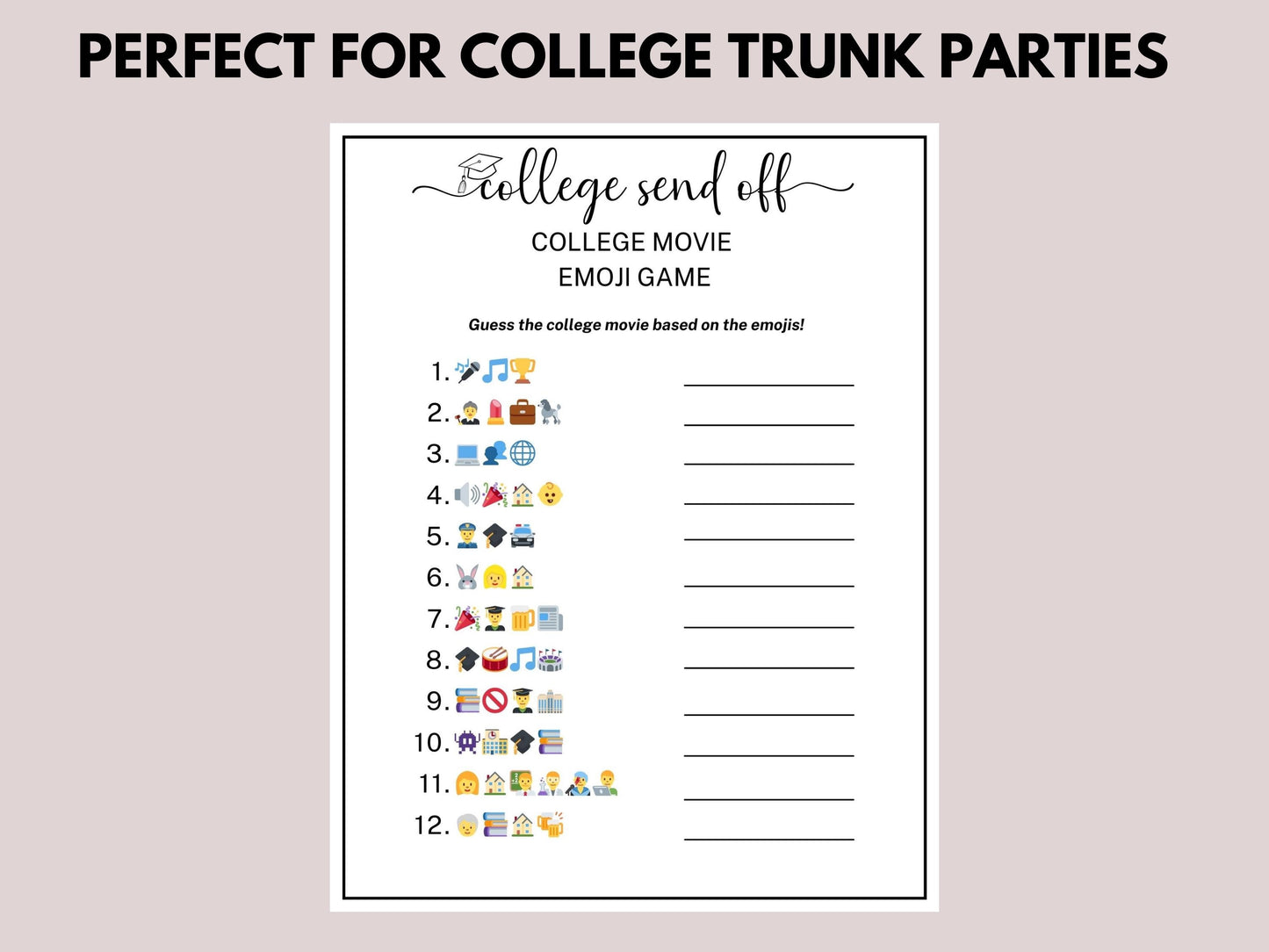 College Trunk Party Emoji Game Printable