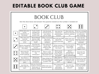 Editable Book Club Discussion Questions Activity Canva Template