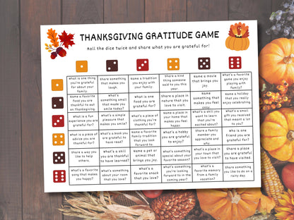 Thanksgiving Gratitude Dice Game Printable