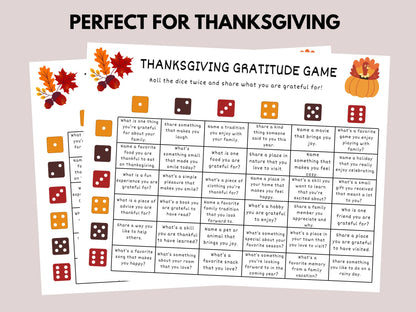 Thanksgiving Gratitude Dice Game Printable