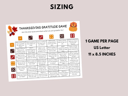 Thanksgiving Gratitude Dice Game Printable