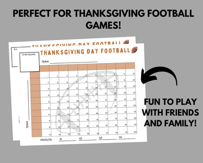 Thanksgiving Day Football Squares Game Printable