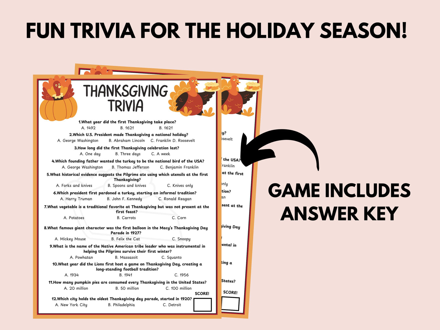 Thanksgiving Trivia Game Printable