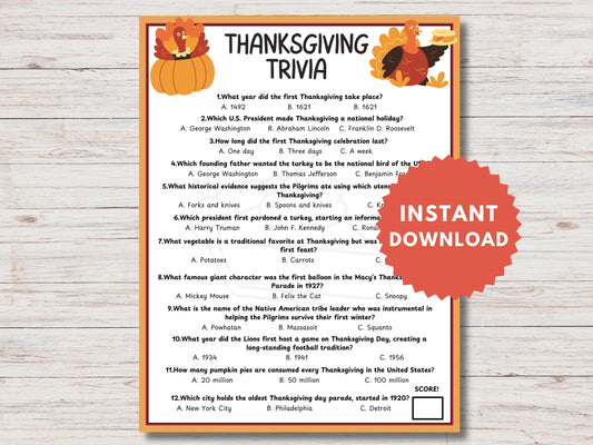 Thanksgiving Trivia Game Printable