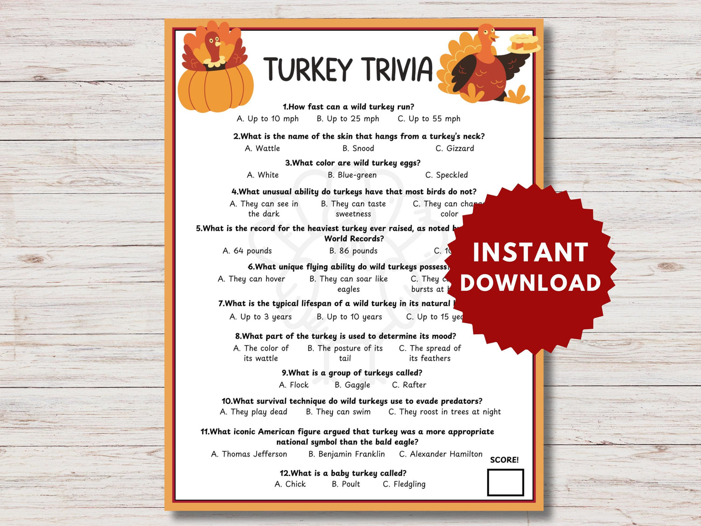 Turkey Trivia Game Printable