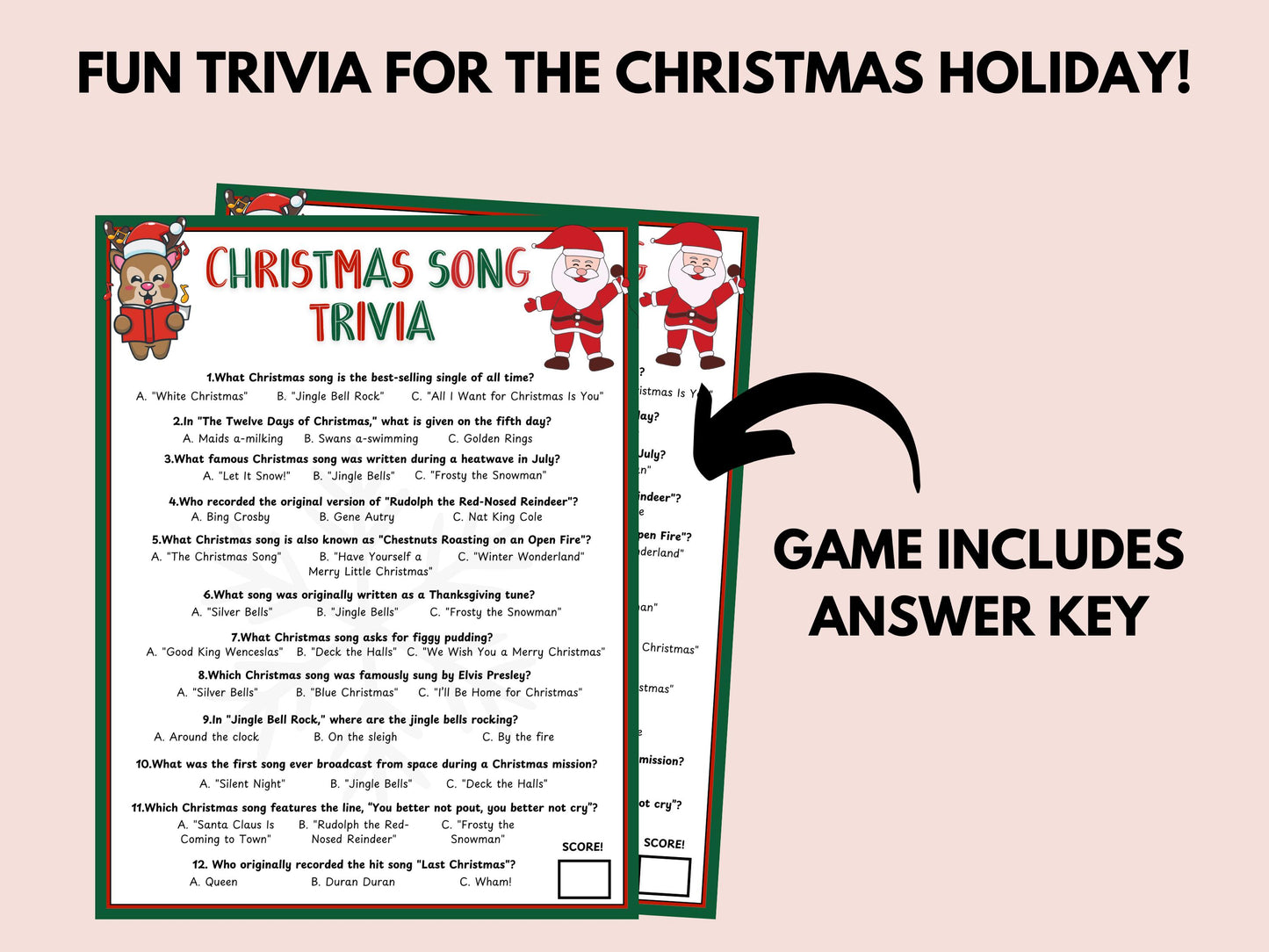 Christmas Song Trivia Game Printable