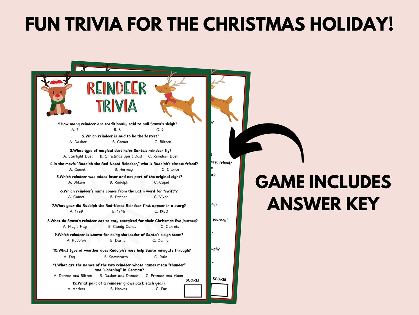 Reindeer Trivia Game Printable