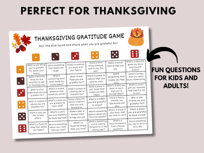 Thanksgiving Gratitude Dice Game Printable