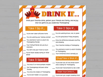 Friendsgiving Drinking Game Printable