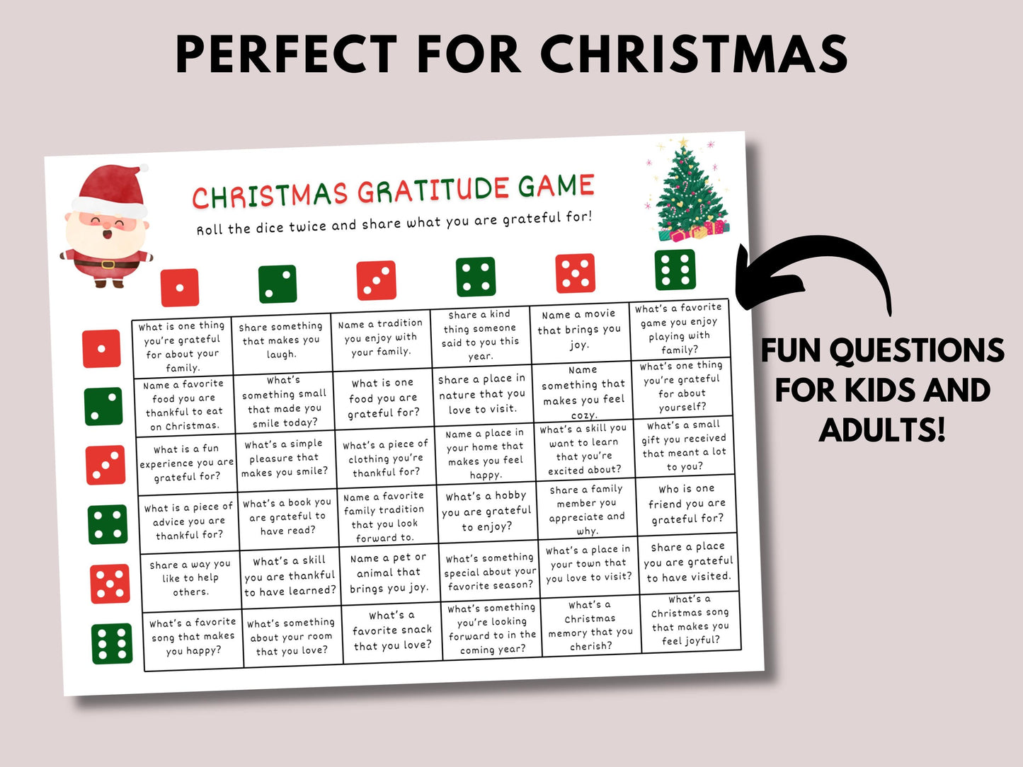 Christmas Gratitude Dice Game Printable