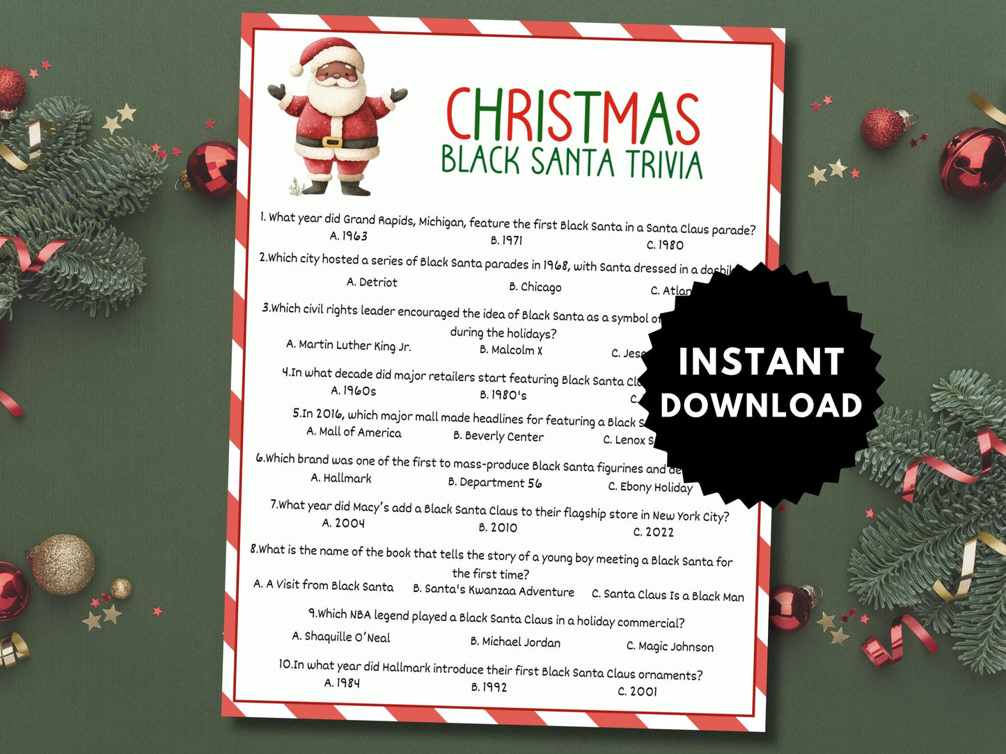 Black Santa Trivia Printable