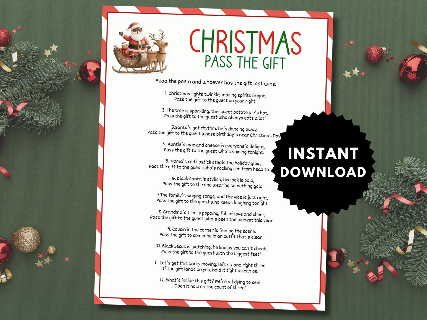 Christmas Pass the Gift Game Printable