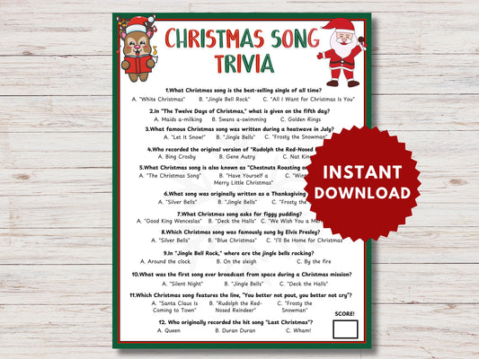 Christmas Song Trivia Game Printable