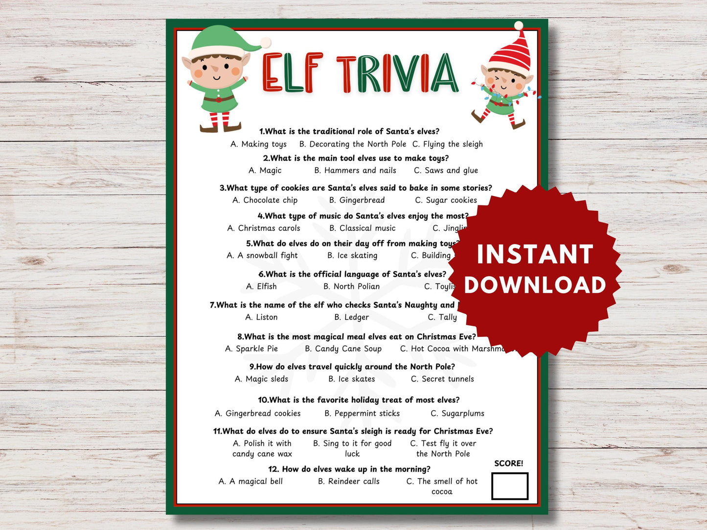 Elf Trivia Game Printable