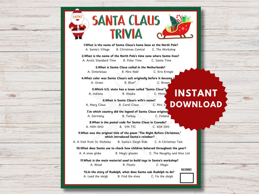 Santa Claus Trivia Game Printable