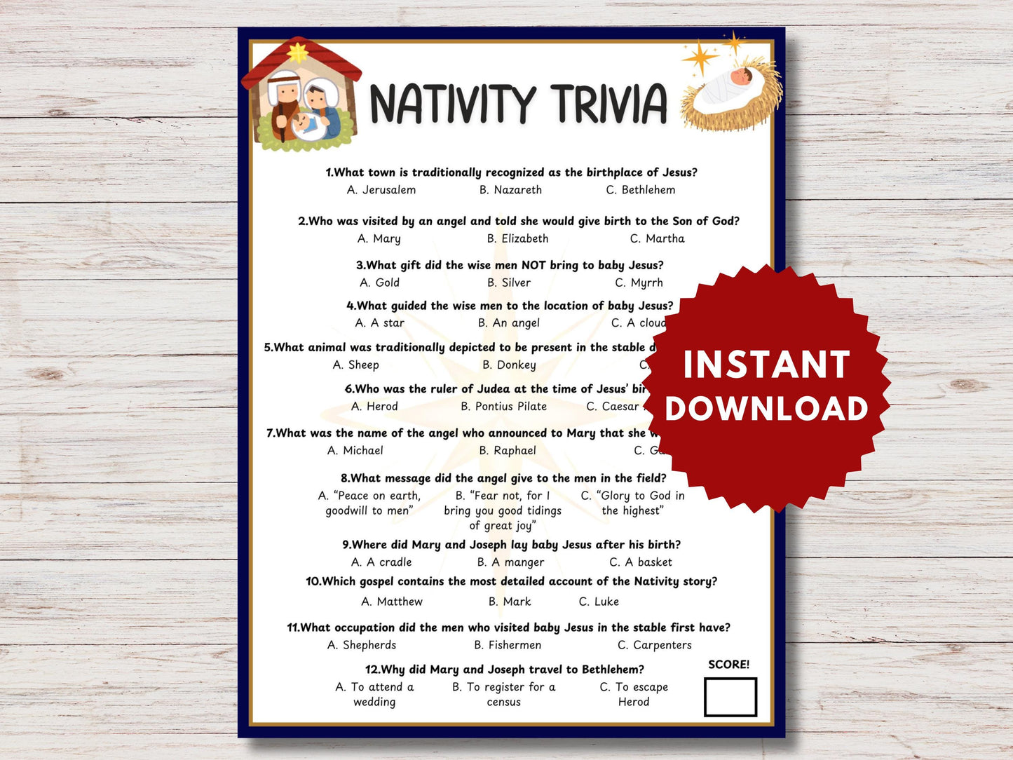 Christmas Nativity Trivia Game Printable