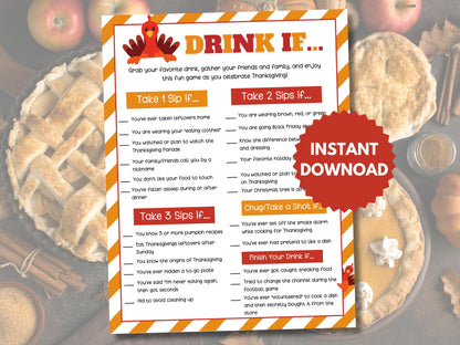 Friendsgiving Drinking Game Printable