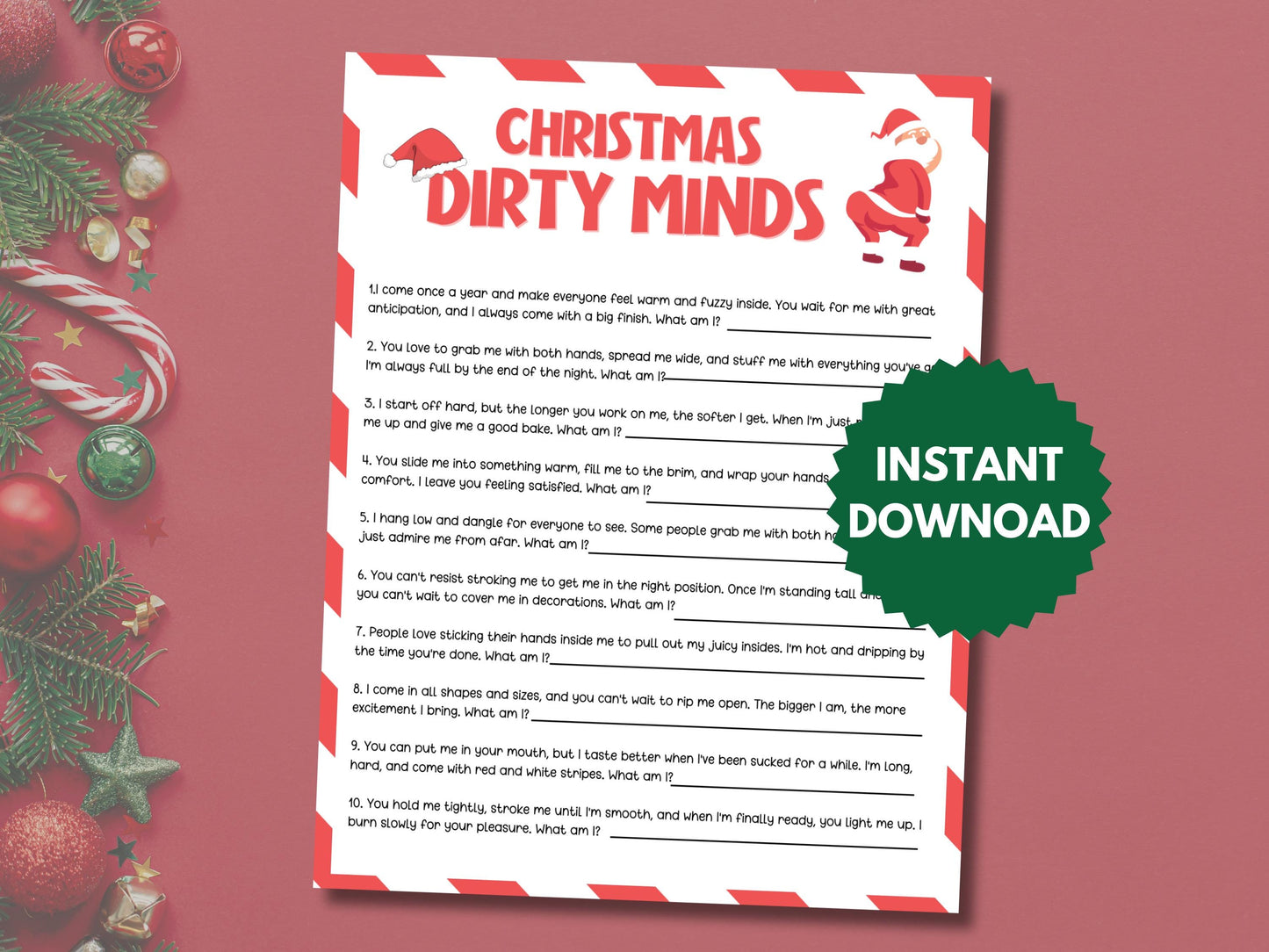 Dirty Minds Adult Christmas Game Printable