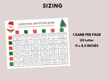 Christmas Gratitude Dice Game Printable