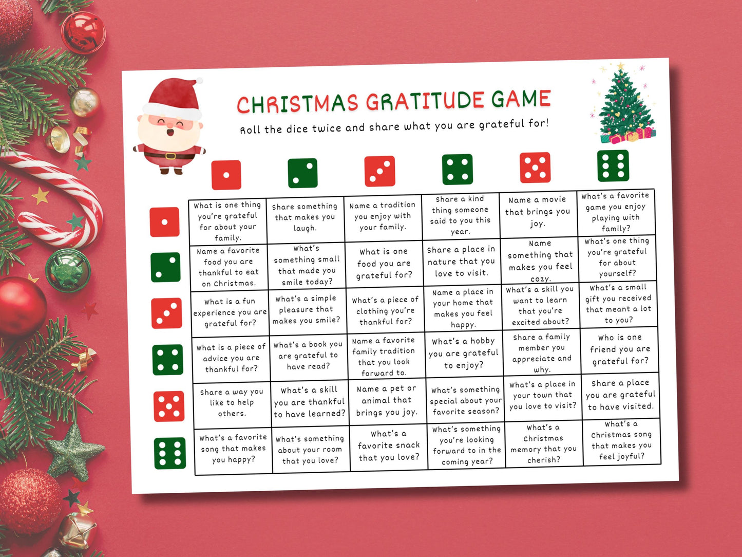 Christmas Gratitude Dice Game Printable