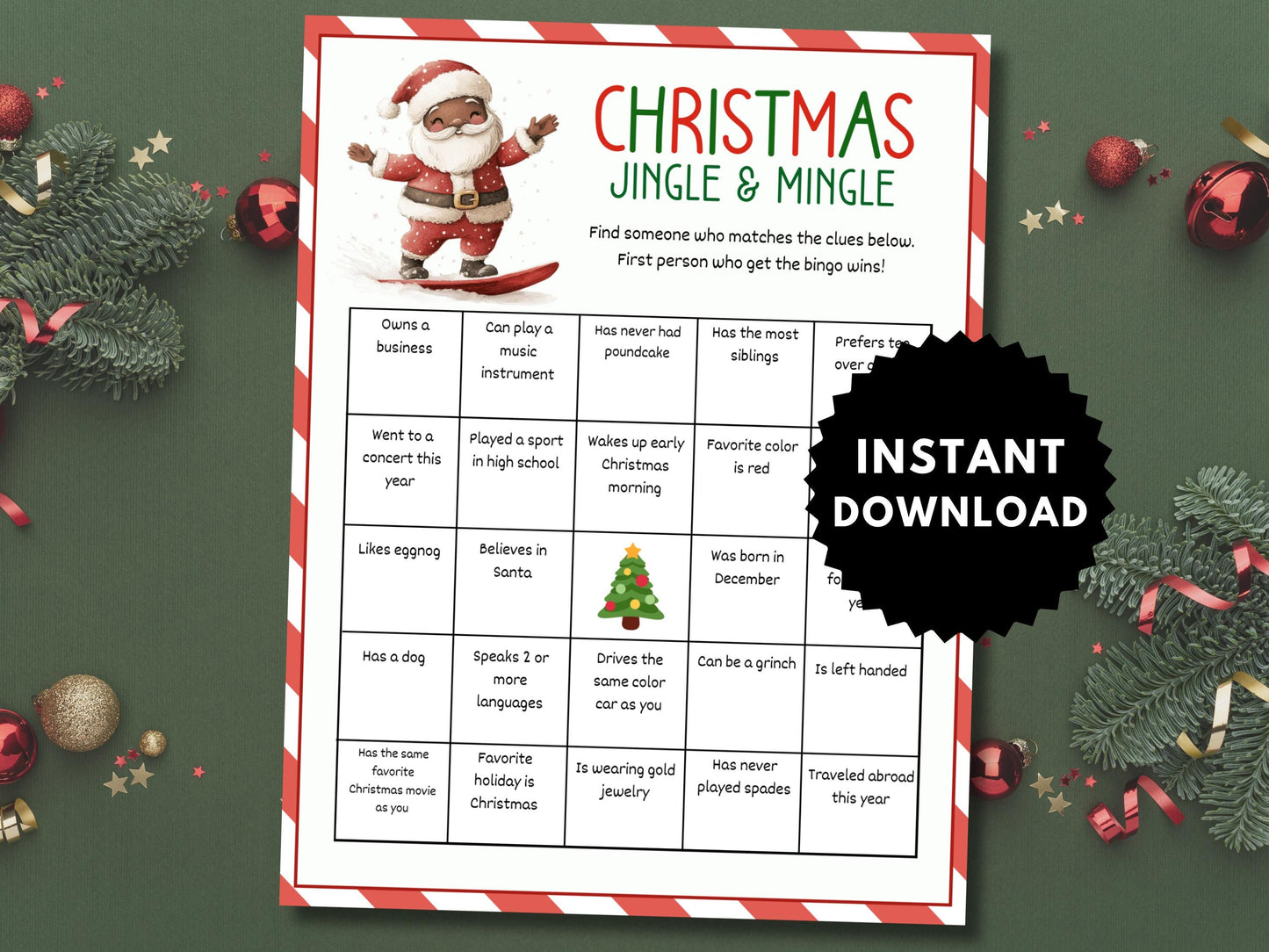 Jingle and Mingle Bingo Christmas Game Printable