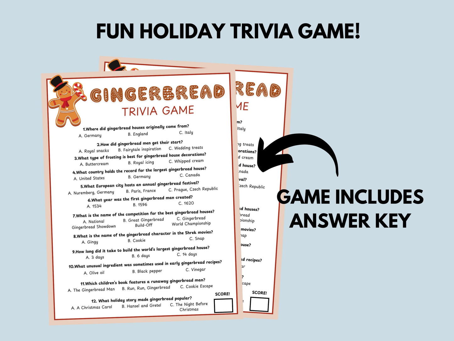 Gingerbread Trivia Game Printable