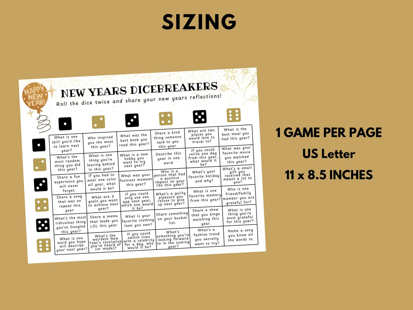 New Years Eve Dicebreaker Game Printable