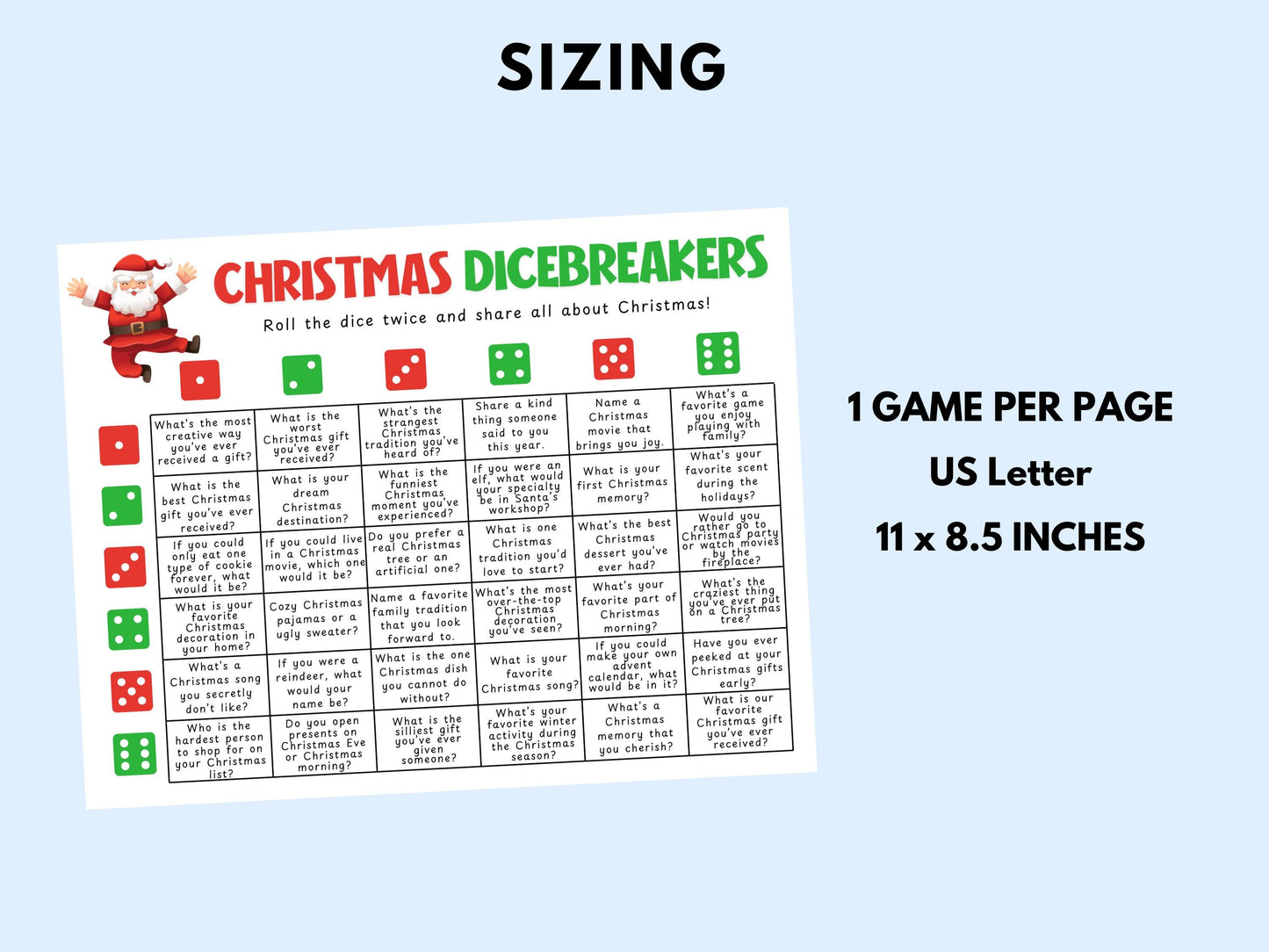 Christmas Dicebreakers Game Printable