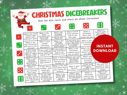 Christmas Dicebreakers Game Printable